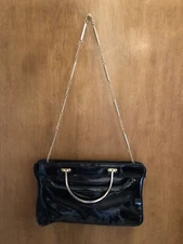 Stylecraft Miami Black Patent Leather/Gold Clutch Purse Shoulder Hand Bag 1960s