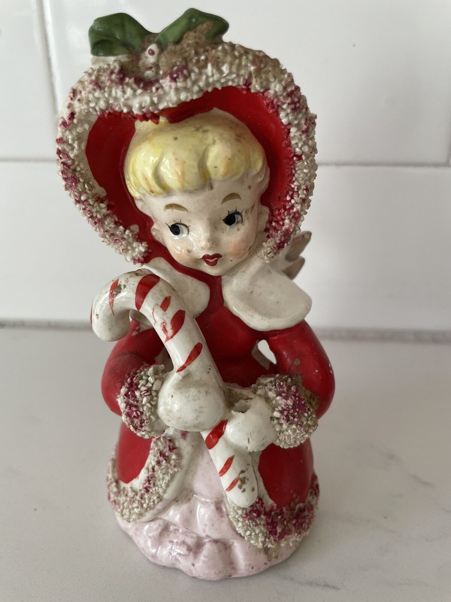 Vintage Christmas Tilso Japan Figurine Girl w/ Candy Cane Angel