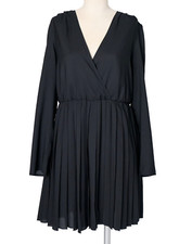 Leith Pleated Fit & Flare Dress Womens M Surplice Preppy Old Money Minimalist