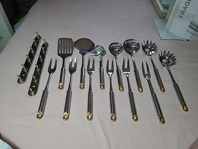 1 Anhängeleiste f Küchenutensilien, Edelstahl Gold INOX. Mehr Utensilien da