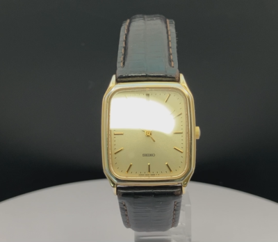 SEIKO WATCH SPIRIT 5E31-5B50 ANTIMAGNETIC QUARTZ GOLD LEATHER BAND