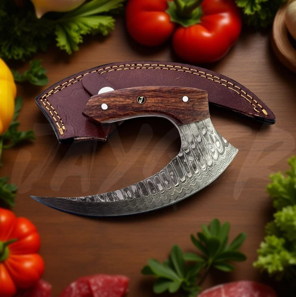 Handmade Pizza / Dough Cutter | Genuine Damascus Steel | Exotic Wood | Cover
Opens in a new window o
