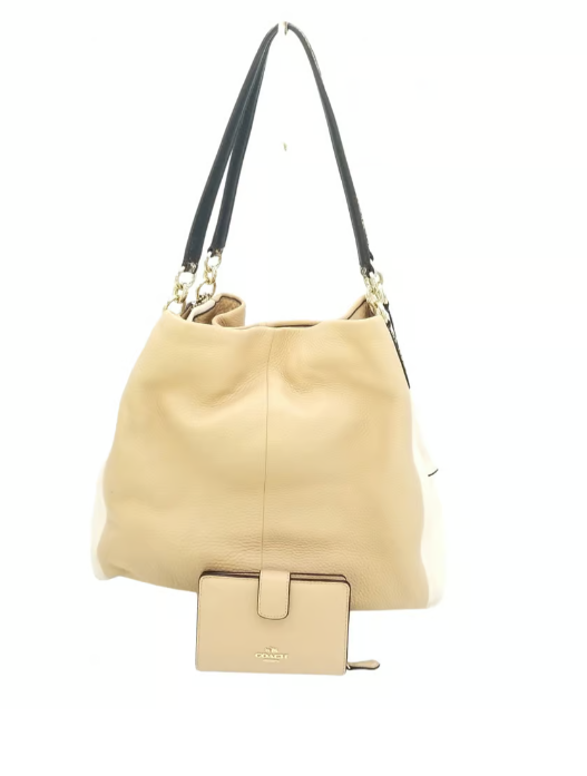 Coach Beige & White Colorblock Exotic Trim Shoulder Bag w/Matching Wallert