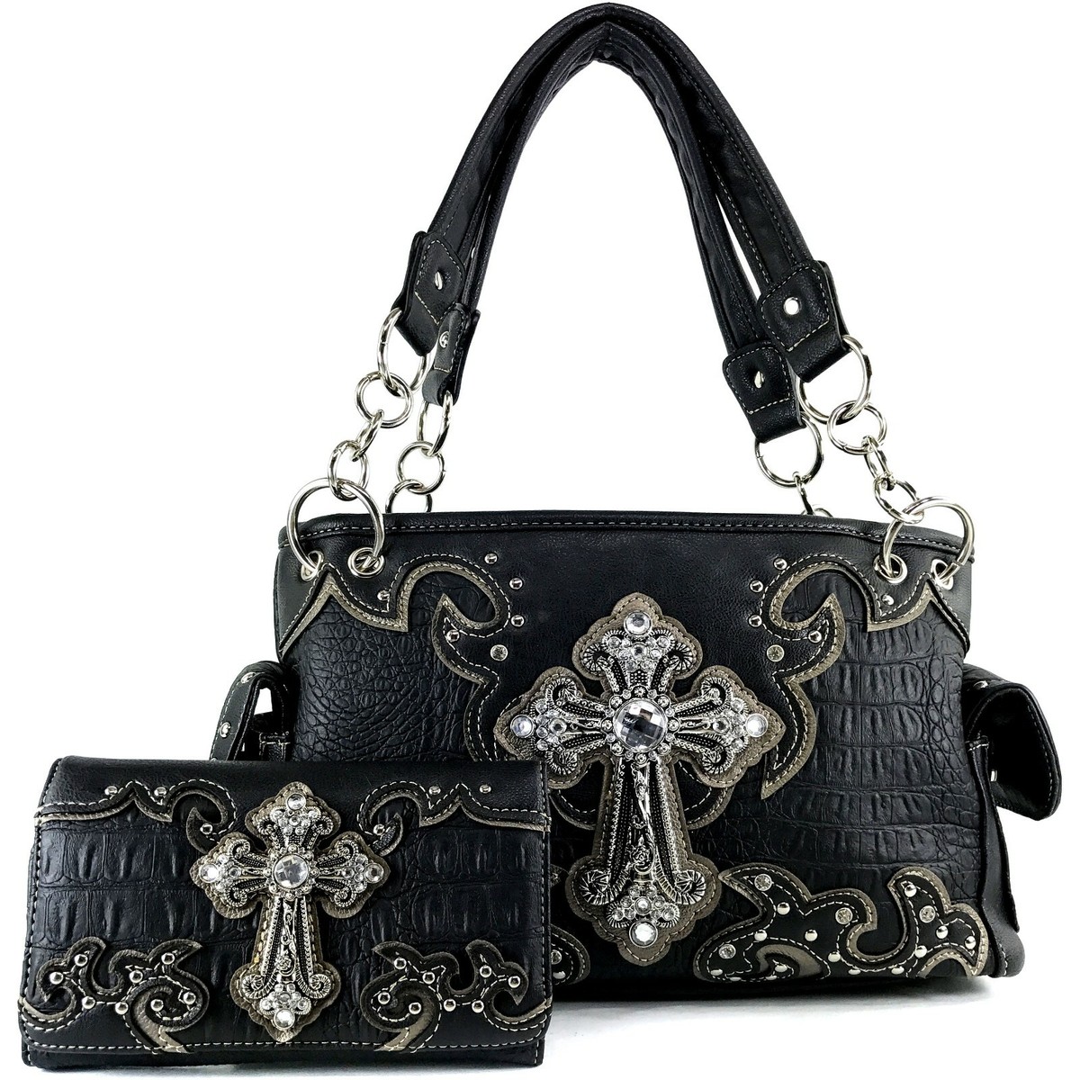 Black Concealed Carry Western Croc Cross Duo Color Shoulder