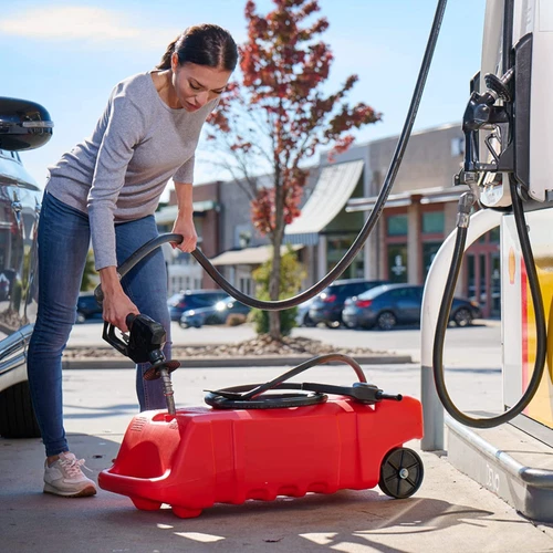 Kraftstofftrolley Mobile Tankanlage Benzinkanister mit Zapfpistolenpumpe 53L Rot - Bild 3 von 11