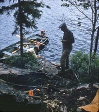 Vintage Stereo Realist Photo 3D Slide FISHERMEN Cleaning Fish Lakeside