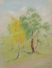 RONALD H. MOFFAT AUSTRALIAN PASTEL "AUTUMN HILLSIDE" C 1940