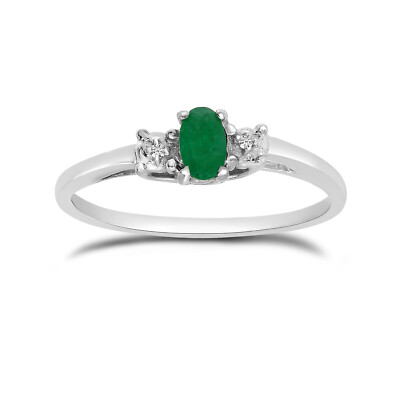 Ring 14 Karat WEISSGOLD OVALER SMARAGD UND DIAMANT