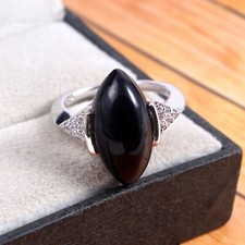 Black Onyx Ring Statement Large Gemstone Big Boho 925 Sterling Silver Handmade