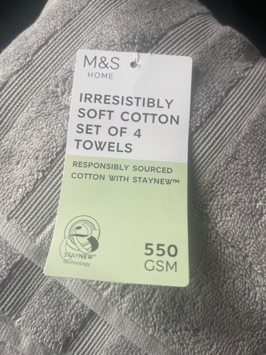 M&S 4er Set Bad- und Handtücher aus reiner Baumwolle silbergrau