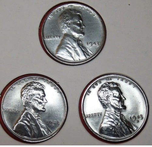 1943 P D S Wheat Lincoln Head 3 Penny Set  3 COINS Cent Collection AU/BU =