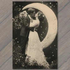 Art Print  Moonlit Embrace Couple Classic Love Nostalgic Starry Night Romantic