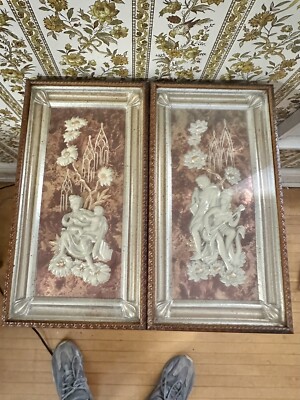 1950s VTG Metalcraft Four Seasons 3-D Framed Wall Art Pictures MCM Set of 2