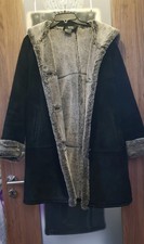 Real Leather / Faux Fur Lined Coat. Better Quality Than Sheepskin Size S 10/12