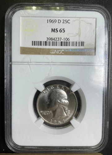 NGC MS65 1969-D Washington Quarter 25c GEM BU PQ Blast White Certified c12
