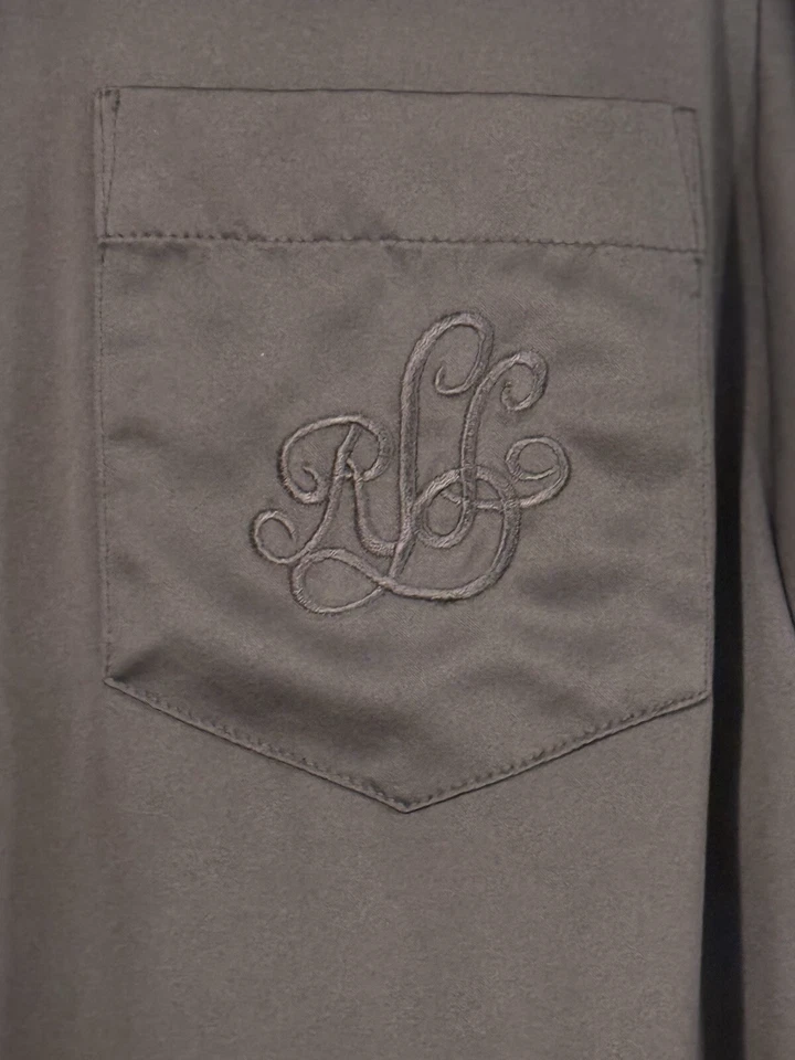 Camisa de dormir Ralph Lauren, gris satinado, XLarge, larga abotonada, manga convertible Foto 4 de 4