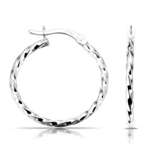 925 Solid Sterling Silver Twisted Large Shiny Round Hoops Earrings Gift For Her