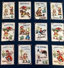 HAPPY TRAILS L'IL COWHANDS MICHAEL MILLER RETRO COWBOYS RODEO FABRIC PANEL 22"