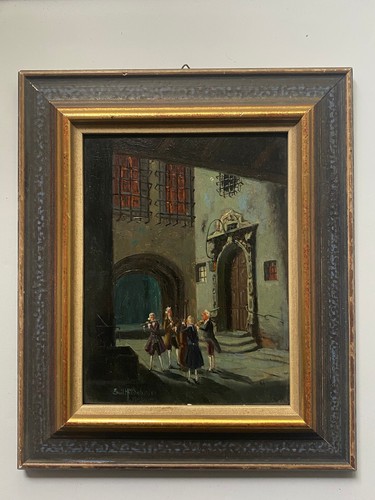 Emil Hildebrand - Das Ständchen - Ölgemälde auf Holztafel - 26 x 22 cm