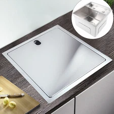 Hidden Kitchen Sink Single Bowl Small Size Sink Stainless Steel w/ Faucet Square