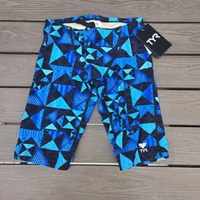 TYR Boys Mens Geometric Jammer Blue/Black Swimwear Swimsuit Size 32 New