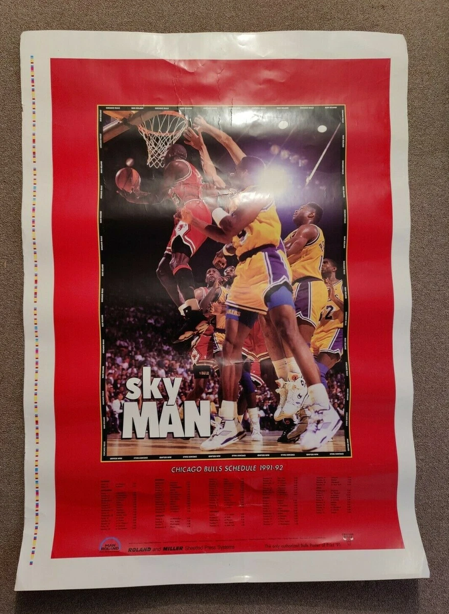 Michael Jordan Sky Man Chicago Bulls vs Lakers Schedule Poster 1991-92  38x55 | eBay