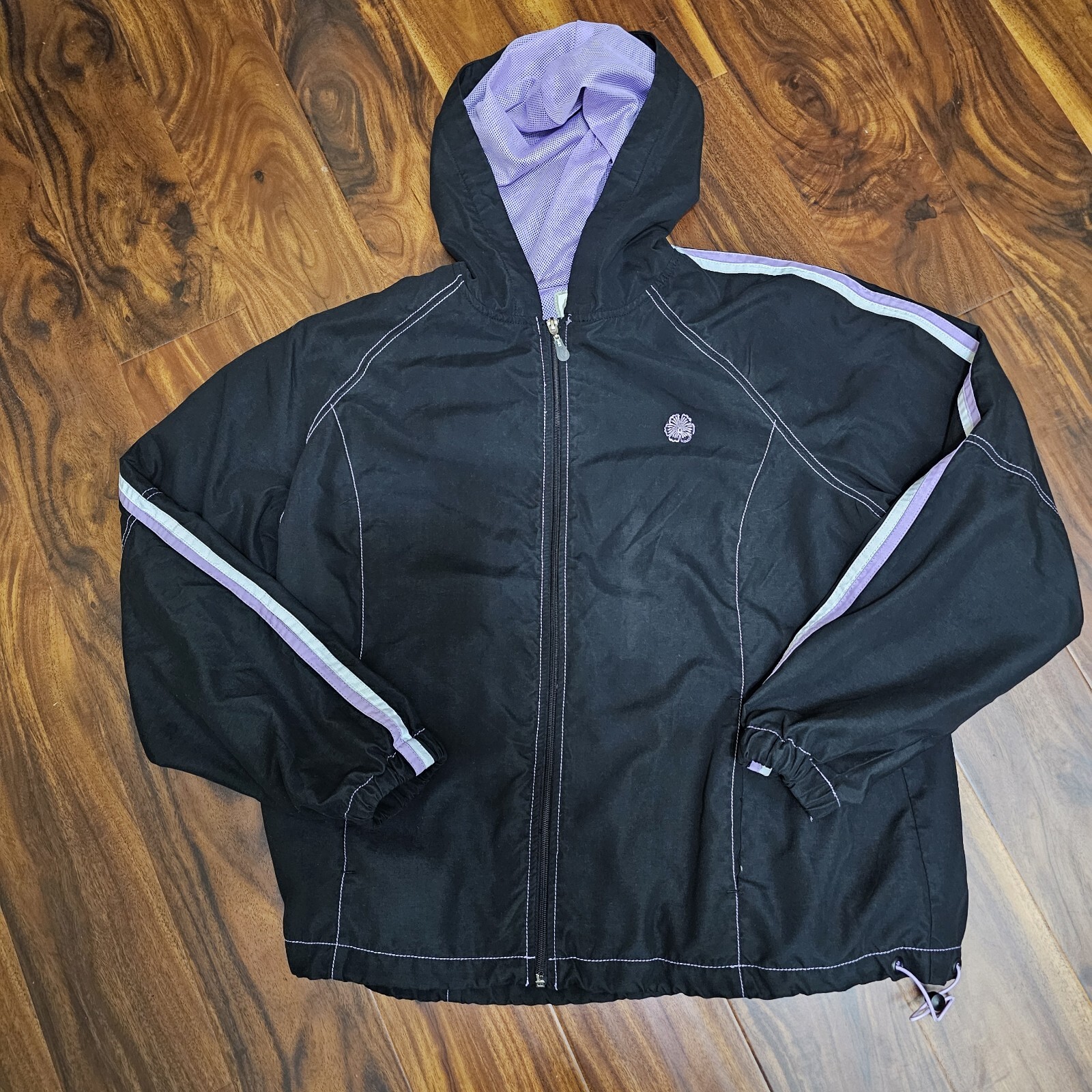 Women's Wind Breaker Jacket Full Zip Mesh Lined Hooded Xl Bl