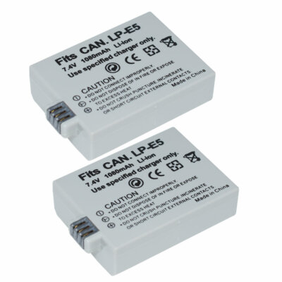 2 Pack LP-E5 Battery Pack for Canon EOS Rebel XS T1i XSi 1000D 500D 450D Kiss X3