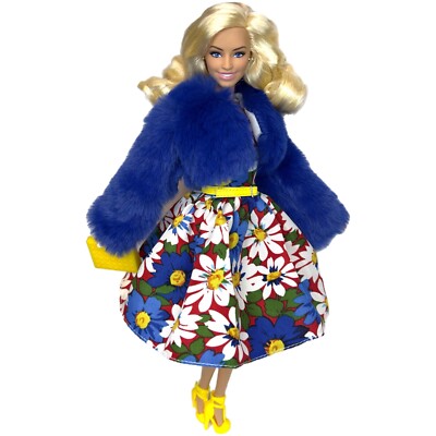 Eledoll Clothes Fashion Pack for 12 inch Fashion Doll Blue Fur AZURIA Dress Set