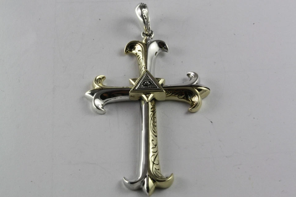 Massonica Massoni Templare Croce Gigli Rimorchio Placcato Oro 925 Argento / 247 - Immagine 2 di 4