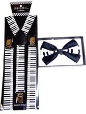 NEW Music Keyboard Piano Suspenders and Bow Tie Bowtie Combo Set