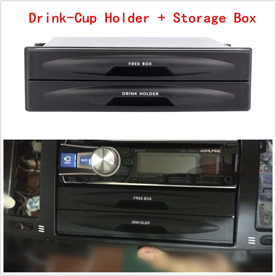 Double Din Car Radio In Dash Installation Pocket Storage Box Drink Cup Holder - Image 3 of 4