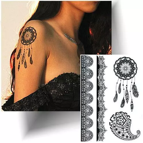 ►TATOUAGE TEMPORAIRE DENTELLE ATTRAPE RÊVE - Tattoo éphémère noir - Provisoire◄ - Imagen 1 de 2