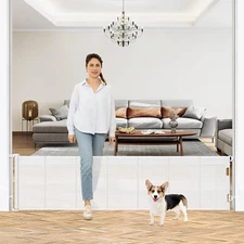24" Tall X 110" Extra Wide Retractable Dog Gate for The House, Short Baby Gate