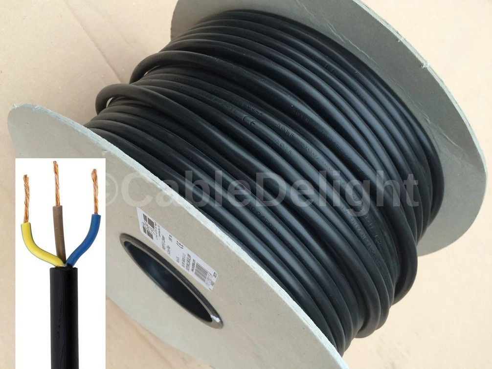 15m Metre 13 AMP BLACK Electrical Mains Wire Cable 3 Core Flexible 1.5mm