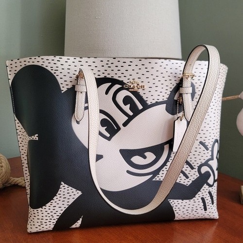 Coach Disney Mickey Mouse X Keith Haring Mollie Tote Black & White Leather C6978 - Picture 2 of 16