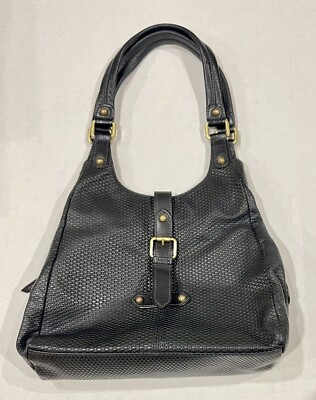 Hobo Purse Picard Bag Black Embossed Leather Zipper Buckle Magnetic Snap