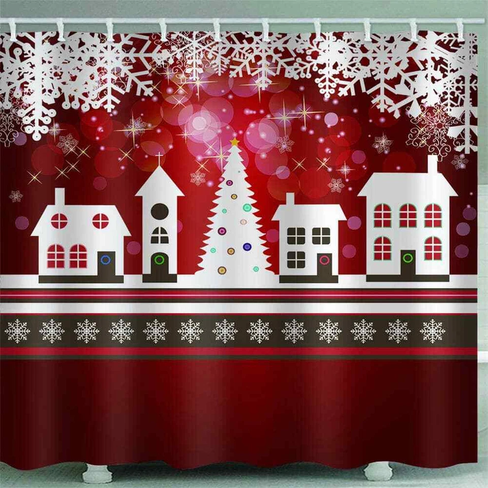Christmas Cottage Snow 3D Shower Curtain Waterproof Fabric Bathroom Decoration Foto 2 de 4