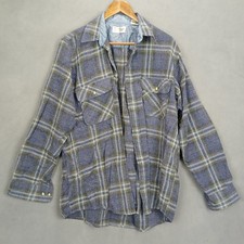 Vintage Sears Roebuck Shirt Mens LT Blue Plaid Flannel Acrylic Button Up Winter