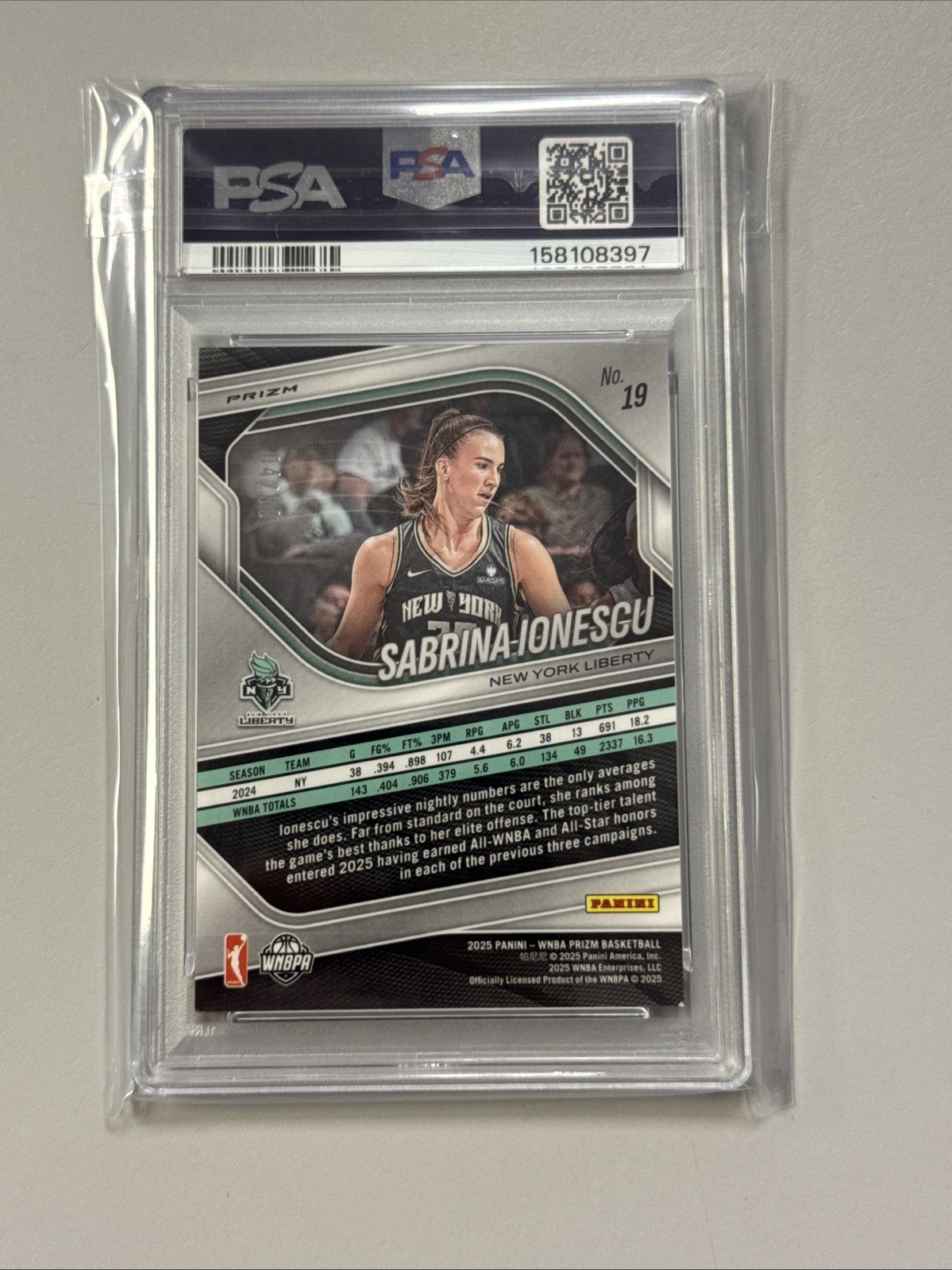 2025 Prizm WNBA Sabrina Ionescu Black Velocity /39 Psa 9  view 2