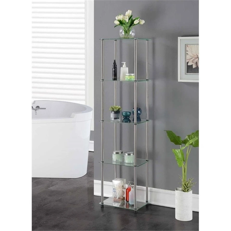 Glass and Chrome 5-Tier Storage Bookcase for Living Rooms - Image 4 of 4