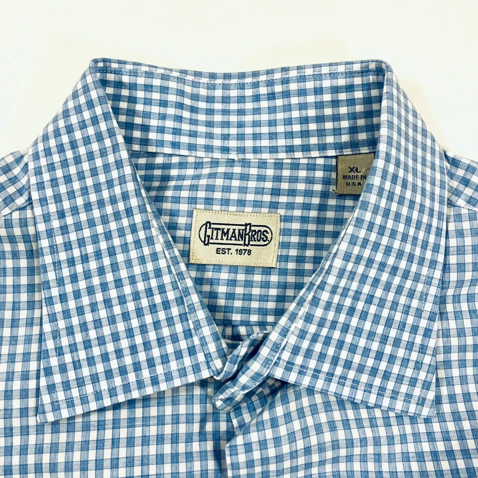 Gitman Bros Mens XL Blue Gingham Check Button Long Sleeve Shirt Ivy Preppy - Image 4 of 4