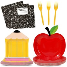 96 Pcs Back to School Tableware Set First Day of School Party Supplies Red Ap...