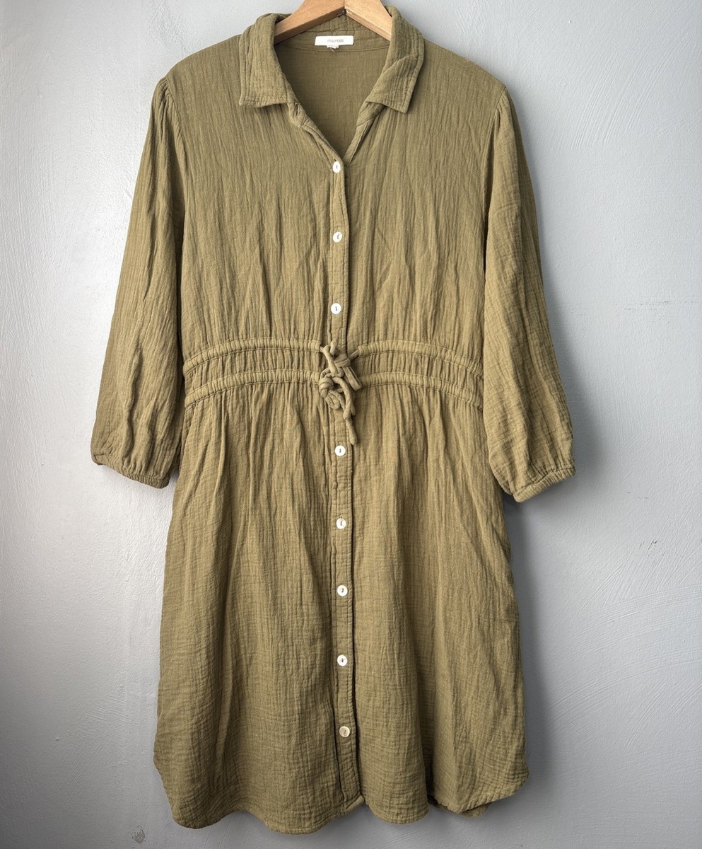 Maurices Double Gauze Shirt Dress Size Large Olive Green Casual Lagenlook  Earthy | eBay