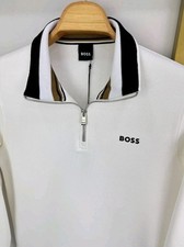 Image of Mens White 1/4 Zip Hugo Boss Jumper Brand New With Tags Free UK Delivery