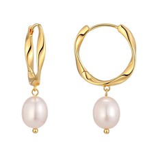 Pearl Earrings for Women 18K Gold Pearl Drop Earrings Dangle Small Huggie Hoops