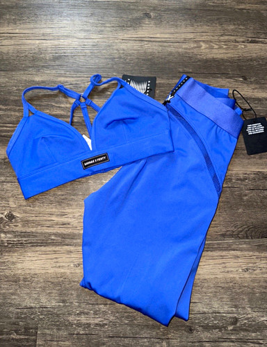 Savage X Fenty Blue 2-Piece Activewear Set Sports Bra Leggings Size M Stretch