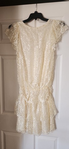 Vintage Ivory Cream Drop Waist Lace Dress Size 7/8 - Picture 11 of 14