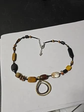 Silpada Pendant Necklace Sterling Silver Brass Pearl Shell Horn 20in Long 