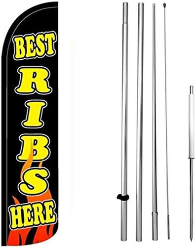 Best Ribs Here Feather Swooper Flag Windless 15' Tall Large Pole Spike ...